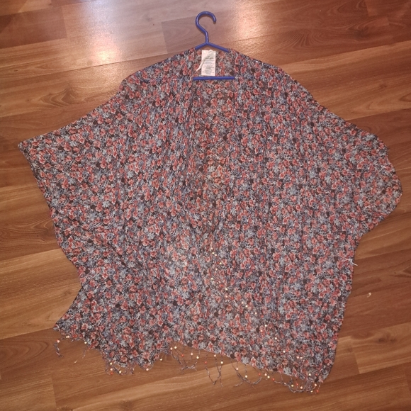 2/$25 Sheer Floral printed Boho Fairy Cottage style Kimono beaded fringe - Picture 2 of 5